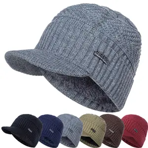 Unisex Warm Winter Hats Stylish Plush Fur Lined Soft Beanie Cap With Brim Thick Knitted Hats For Men Women
