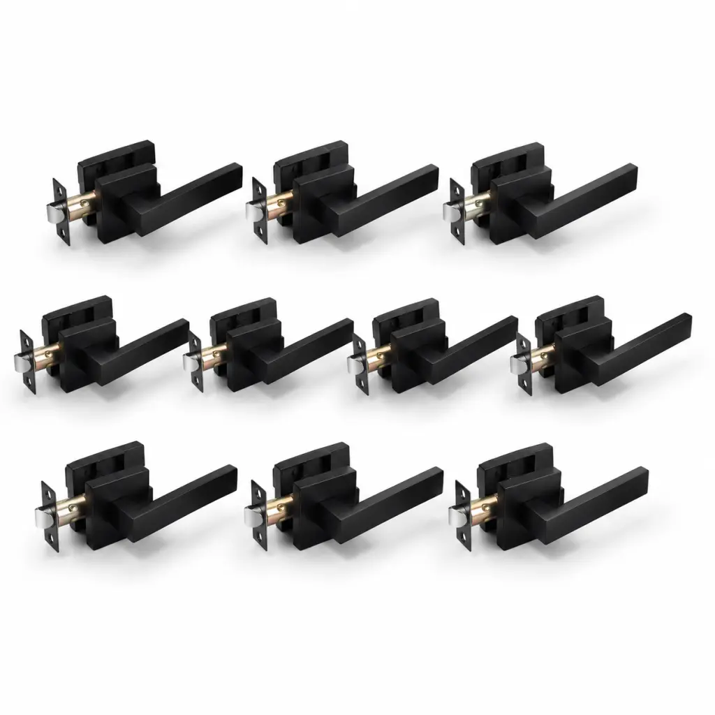 10-Pack Matte Black Heavy-Duty Interior Passage Door Levers, Square Hall Closet Non-Locking Door Handlesets, Reversible for Right & Left Sides, Door Handles