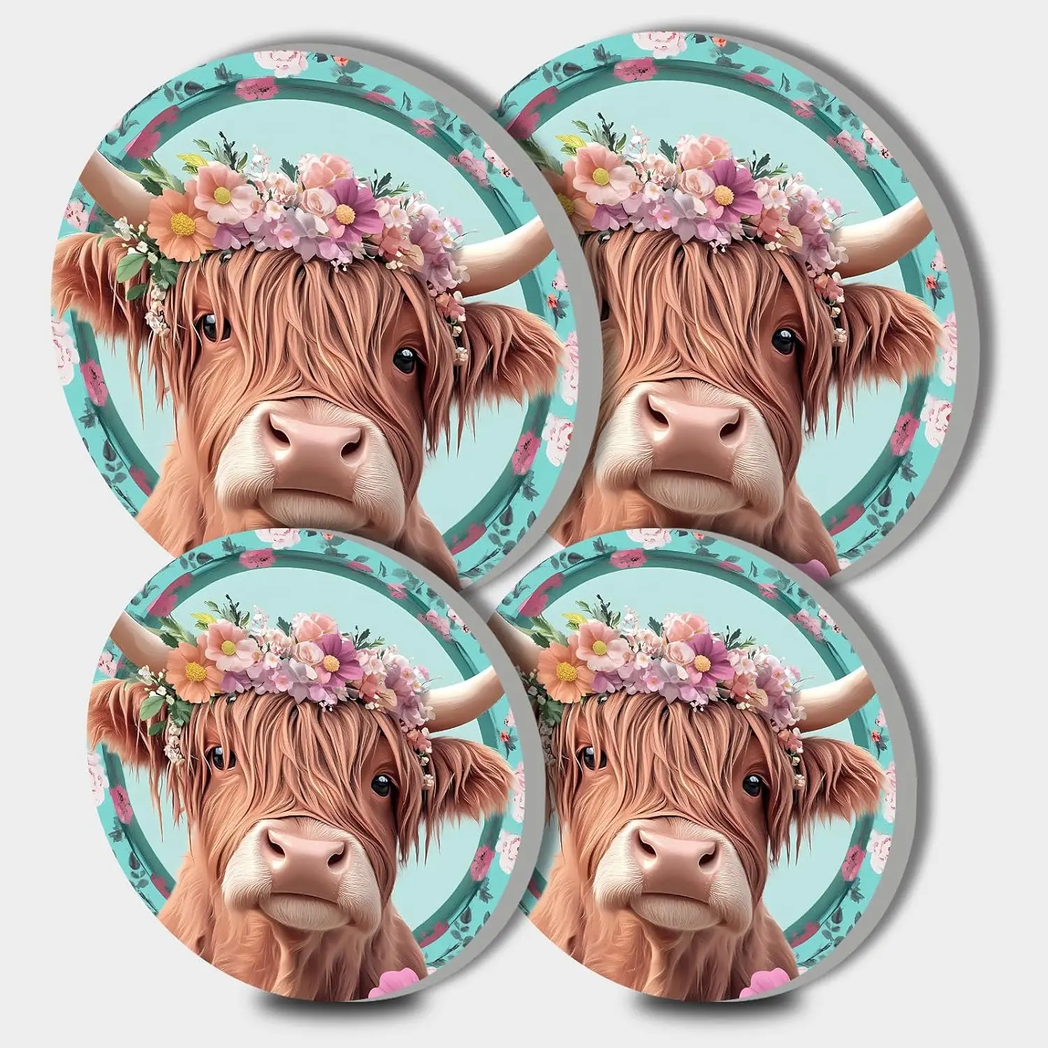 Cow with Wreath Stove Burner Covers, Colorful  and  grain Background Gas Stove Burner Covers Set of 4, 8 and 10 In Stove Top Covers for Electric Stove Metal Stove Cover, Funny Kitchen Decor