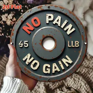 NO PAIN NO GAIN Motivational Metal Wall Sign - Heavy-Duty 20.41kg/45 Weight Plate Gym Art, Retro Fitness Decor for Home, Office & Weight Room - Durable Aluminum Workout Sign, Christmas/Easter/Halloween Gift Idea, 2D Flat
