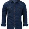 Men's Washed Denim Style Stretchy Fitted Casual Shirt - Collared, Long-Sleeve, Button-Up, Soft Premium Fabric, Durable Daily Wear, All-Season Modern Edge Top (Size M), Stretchy Fitted Men's Casual Shirts