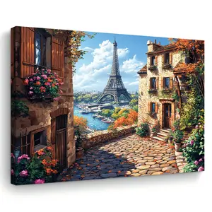 1 Piece Paris Eiffel Tower Canvas Wall Art, Abstract City Landscape Print, with Wooden Frame, Bachelorette Party Decoration, Suitable for Living Room, Bedroom, Office Woven Artwork, Unique Christmas Gift Idea