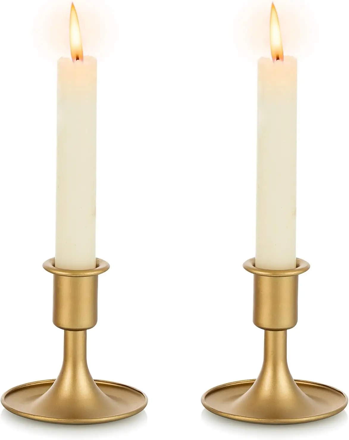 Gold Taper Candle Holder Set of 2,Brass Candlestick,Vintage Small Low Metal Candles Sticks for  Centerpieces Christmas Party Holiday   Decor Ornaments