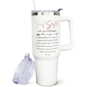 Best Friend Tumbler - 40 oz Reusable Cup with Handle, Soul Sister Gift for Women Drinkware Flasks