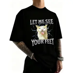 Cotton Your Feet Funny Offensive Cat Meme Bootleg Graphic T-Shirt for Men Women