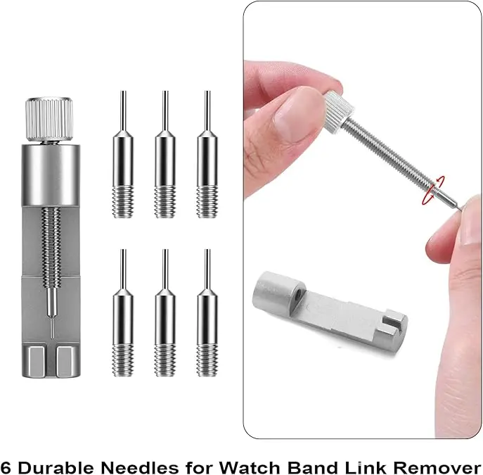 Solid Watch Link Removal Kit, Tools to Adjust and Remove Bracelets，Watch Strap Size Adjuster, Watch Band Adjustment Tool Kit with 6 Extra Pins and 1 Hammer