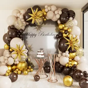 Brown and Gold Balloon Garland Arch Kit,146Pcs Brown Balloon Sand White Balloon Gold Confetti Balloon for Graduation Birthday Wedding Party Decorations