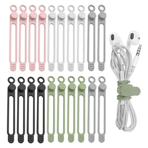 20 Pcs Silicone Cable Tie, Straps Cord Cable Organizer for Bundling Earphone, Phone Charger, Computer Cords, Reusable Cable Ties Wire Organizer in Home Office KitchenSchool