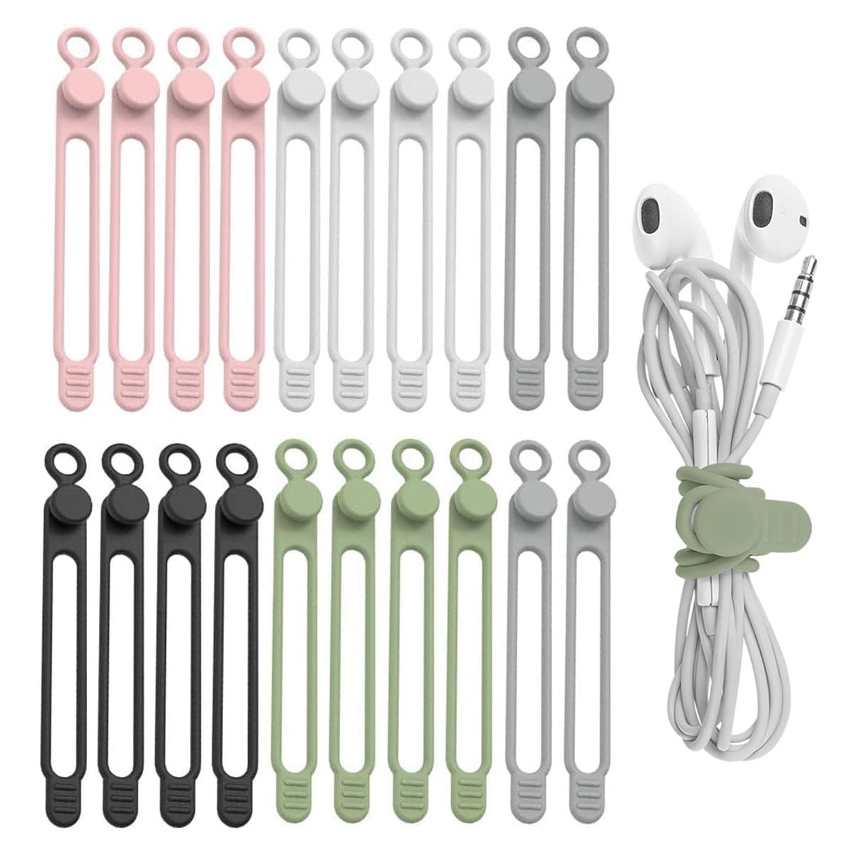 20 Pcs Silicone Cable Tie, Straps Cord Cable Organizer for Bundling Earphone, Phone Charger, Computer Cords, Reusable Cable Ties Wire Organizer in Home Office KitchenSchool