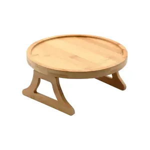 Sofa Arm Tray Table Clip-Bamboo Sofa Clip Side Table-Wide Sofa Arm Table-Flexible and Foldable-Ideal for Cell Phones,Cups,Fruits or Snacks-Thoughtful Gifts (Round)
