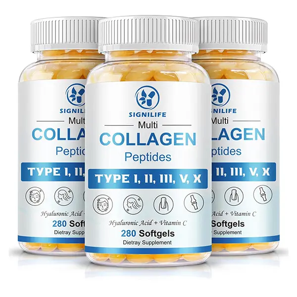 1-3 Pack, Multi Collagen Peptides for Women & Men, Type I, II, III, V & X Hydrolyzed Collagen with Hyaluronic Acid, Vitamin C & Biotin for Skin, Hair & Nail Support, Non-GMO, 280 Softgels
