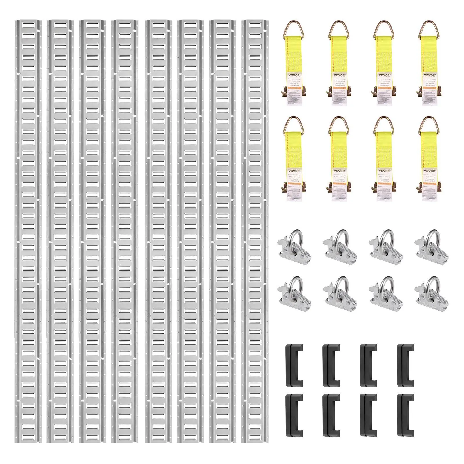 【summerfinds】VEVOR E Track Tie-Down Rail Kit, 24PCS 5' E-Tracks Set Includes 8 Steel Rails & 8 O-Ring Anchors & 8 Tie-Offs with D-Ring, Versatile Securing Accessories for Cargo Motorcycles Bikes, 2000 lbs Load