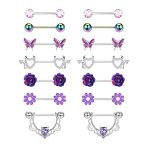 7 Pairs 14G Nipple Rings for Women 316L Stainless Steel Heart Butterfly CZ Flower Rose Barbell Nipplerings Set Cute Nipple Bar Nipple Piercing Jewelry