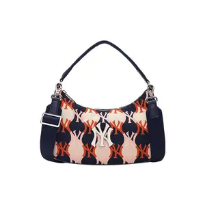 MLB Monogram New York Yankees Crossbody Bag with Zipper Closure in Navy Blue