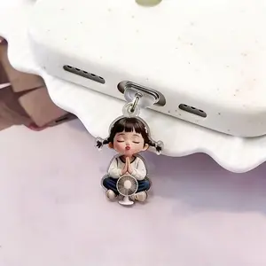 Cute Girl Design Phone Dust Plug, 2D Acrylic Phone Dust Plug, Phone Decoration Accessories for iPhone Type-C Phone, Mobile Phone Accessory
