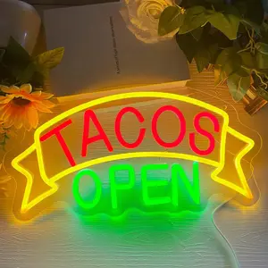 Tacos Open Neon Signs for Wall Decor, LED Taco Neon Light for Mexican Restaurant Decor, Taco Food Light Coffee Bar Restaurant Welcome Sign, Gifts for Taco Lover