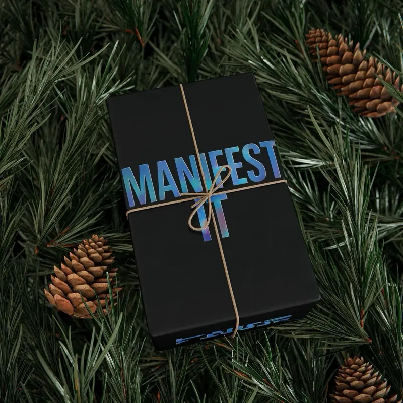 DippedWicks Manifest It Gift Wrap – Luxury Black Wrapping Paper, Premium Candle Gift Wrap for Small Gifts, Holidays & Birthdays Decor Ornaments Decoration