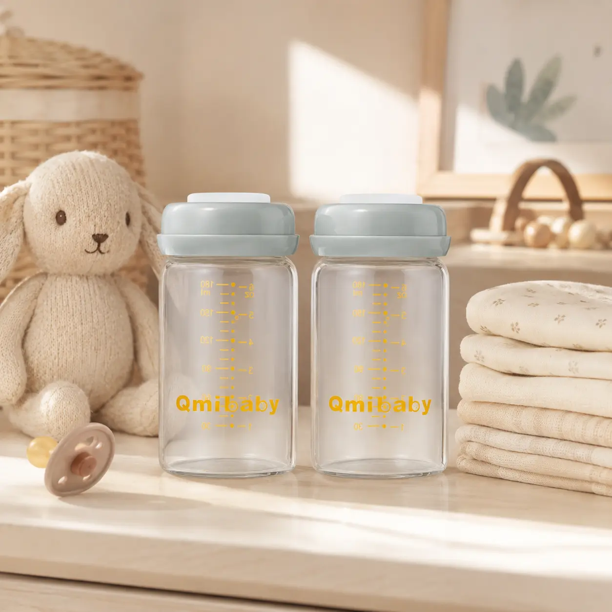 Glass Breast Milk Storage Bottles 6oz, BPA-Free Leak-Proof Wide Neck Bottles with Screw Rings and Sealing Discs, Reusable Breastmilk Containers for Pumping, Nursing Moms, Baby Feeding & Milk Storage