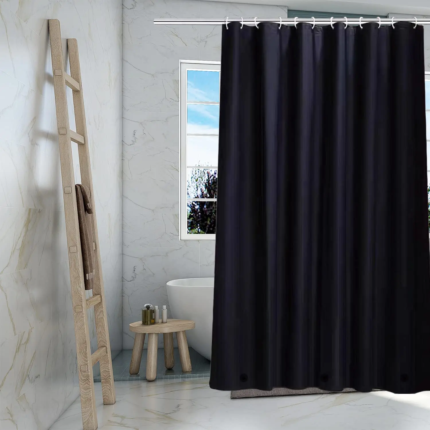 Black Shower Curtain Liner 4G PEVA - Plastic Waterproof Shower Curtain with Magnet for Shower Liner Use & Cast Iron Bathtub Attachment
