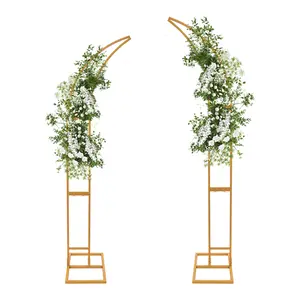 2 Piece Wedding Arch Stand Set 6 9ft and 6 2ft Height Gold Metal Frame Curved Backdrop for Ceremony Party Balloon Flower Decoration Indoor Outdoor