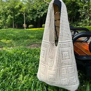 Women's Crocheted Tote Bag, Hollow Solid Color Beach Bag, Travel Essentials Handbag Vacation Style Shoulder Bag  Cute Student Bag Work Bag for Going Out Shopping Traveling Beach