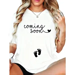 Cotton Casual Tshirt Pregnancy Announcement For Pregnant Mom To Announce Pregnant T-Shirt Crewneck Womenswear