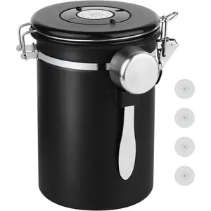 22OZ Stainless Steel Airtight Coffee Canister Storage Container with Date Tracker & Measuring Scoop, Kitchen Food Jar for Coffee Bean Ground Cereal Sugar Tea