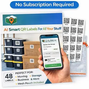 AI PackNFind  QR Code Stickers for Moving & Storage - 48 White Stickers 3x3 Inch - Free App + 1000 AI Scans - Durable Box Labels for Storage Bins, Moving Boxes,  & Office Organization