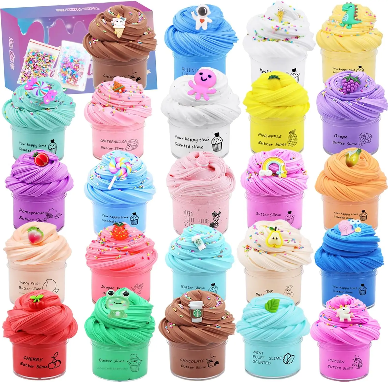 24 Pack Butter Slime Kit for Kids, Super Soft Non-Sticky Stretchy Slime Toys, Party Favor Supplies, Birthday Gifts for Girls & Boys