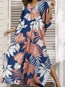 Women's Summer Boho Bohemian Style Loose Fit Dress, Casual Split Side Slit Long Dress, Half Sleeve Ethnic Pattern, 23 Prints Available, Womenswear Lady