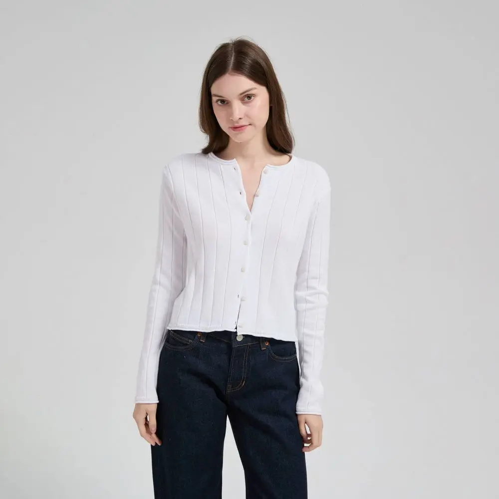 Women's Wide Ribbed Knit Cardigan Sweater Top - A New Day, Stylish Garment, Soft Cotton Knitwear, Button-Front Closure, Lightweight Comfortable Fit, Casual Wear