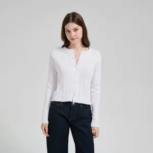Women's Wide Ribbed Cardigan Sweater - A New Day White S