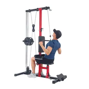 Dual Pulley LAT Pull Down Machine, Wall Mounted Home Gym Gear with 400LBS Capacity, Adjustable Height, Seat & Knee Support, Lat Bar and Non-Slip Footrest for Full Body Strength Workout