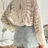 Boho Sunflower Swimsuit Cover-Up, Lightweight Knit Embroidery Mesh Lace Long Sleeve Top, UV Protection, Casual Travel Wear, Beach Cover Up, Bohemian Cover Up, Summer Coverup, Beachwear Cover Up, Swimsuit Coverups