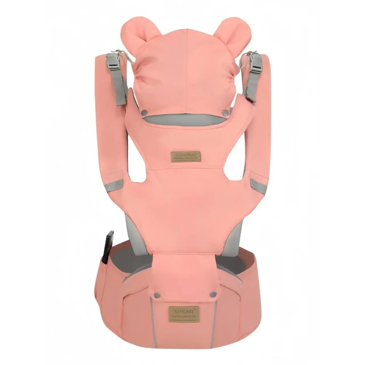 Ergonomic Baby Carrier with Hip Seat, Cute Bear Ear Infant Carrier, Breathable Adjustable Baby Holder for Newborn to Toddler 4-36 Months, Multiple Carry Positions, Lumbar Support Baby Hip Carrier for Travel Outdoor fit