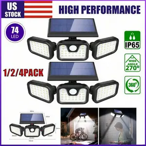 2 Packs Easy Install Adjustable Solar Security Wall Lights, 2500LM 210LED 3-Head Outdoor Spotlight, Dusk to Dawn Heavy Duty Waterproof All Weather Lamp for Residential Yard Outdoor Use