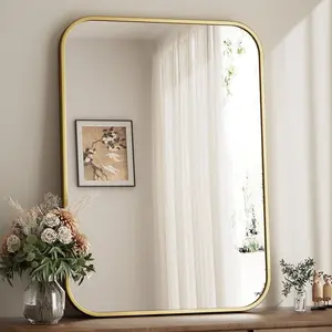 BEAUTYPEAK 4 SIZE Wall Mirror Rounded Corners Hanging Vanity Mirror Gold BEAUTYPEAK 4 SIZE Wall Mirror Rounded Corners Hanging Vanity Mirror Gold