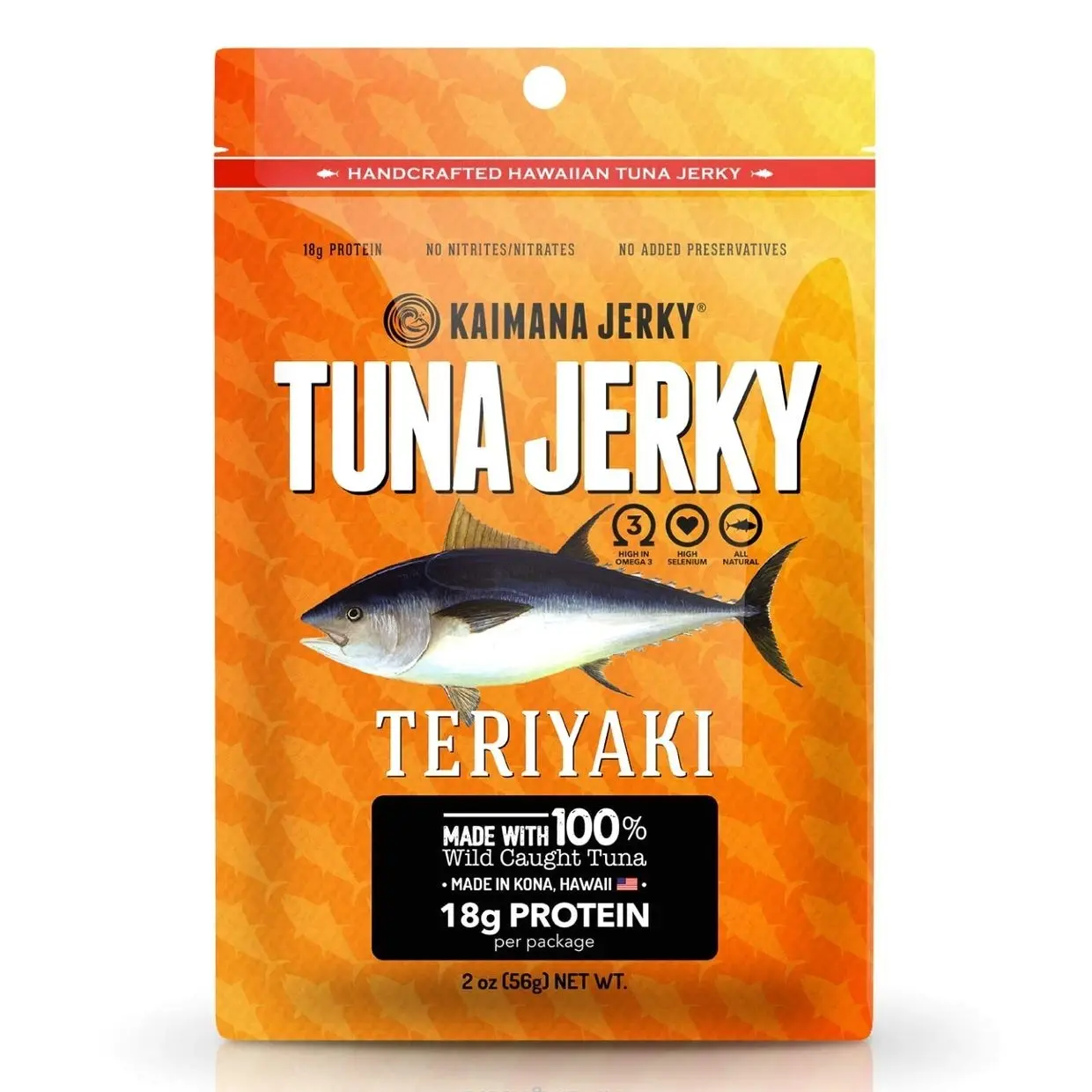 Kaimana Ahi Tuna Jerky Teriyaki 2 Ounce - Soft and Tasty - Premium Fish Jerky Made in the USA. High in Omega 3's, All Natural and Wild Caught