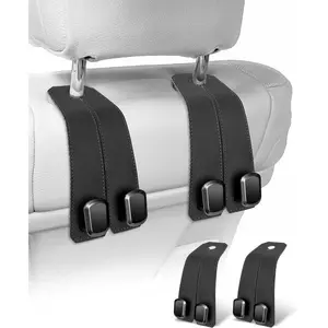 Car Hooks for Headrest, 4PCS Car Purse Hooks Luxurious Leather 100% Metal Car Hangers for Seat Multifunctional Car Bag Hook Car Seat Back Storage Hook Accessories (Black)