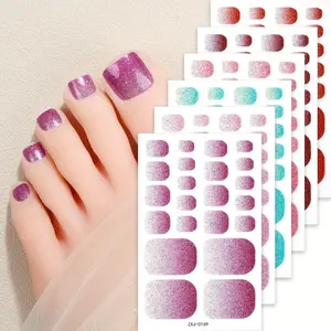Fully Covered Glitter Toe Nail Stickers, 6 Sheets Fashion Self-adhesive Nail Stickers, Suitable for Women and Girls, Nail Art Stickers