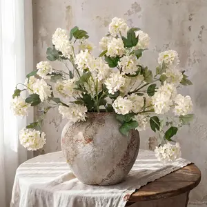 Kajaia 4 Pcs Artificial Snowball Hydrangea Branches 30 Inch Faux Snowball Viburnum Stems, 5 Head Silk Hydrangea Blooms Branch for Vase DIY Table Centerpiece, Farmhouse Home Wedding Decor(Cream White)