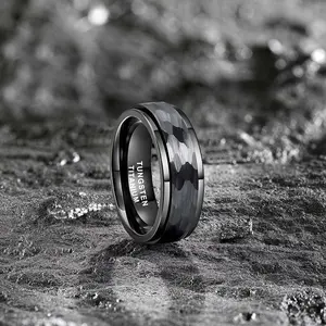 Yonifu Mens 8MM Black Tungsten Spinner Ring Engagement Wedding Band Fidget Jewelry Gift For Him Plated Comfort Fit Sizes 7-13 Interactive Design