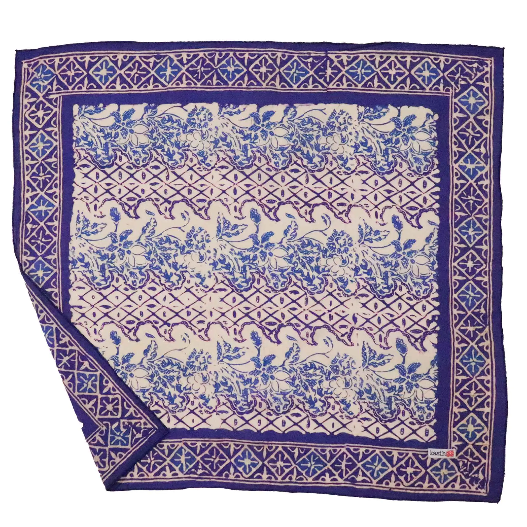 Batik Bandana, Soft Lightweight Cotton, Vines in Navy Blue