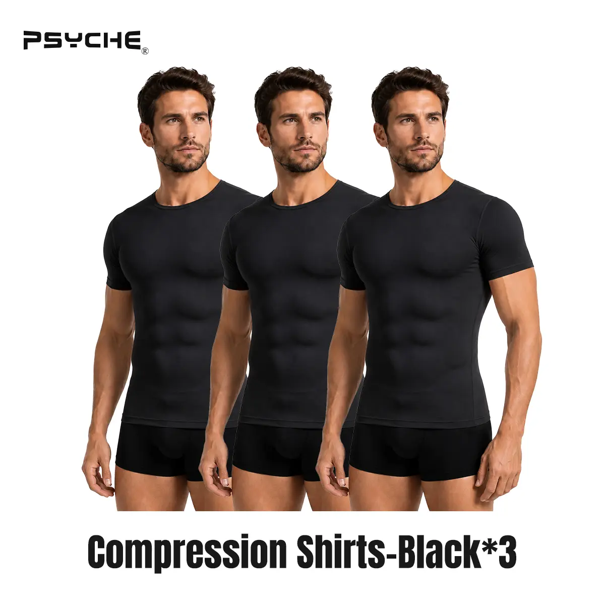 PSYCHE Men Quick Dry Compression Short Sleeve Workout Shirt Multi Pack Gym Baselayer