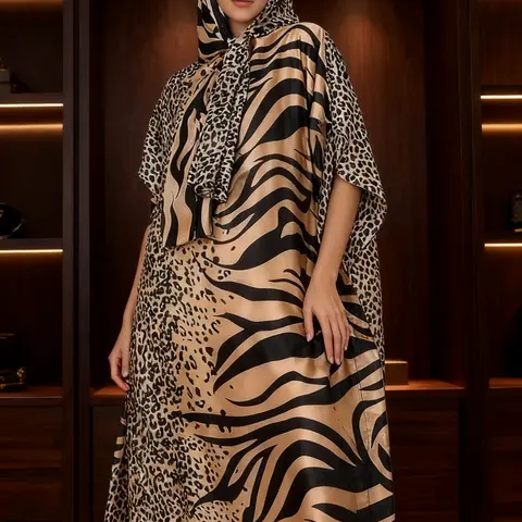1 Dress+1 Scarf，Women's Leopard Print Scarf Dress Set, Elegant Loose-Fit Woven Fabric, Spring Summer Beach Vacation, All Seasons Casual Wear, Beachwear, Dress For Summer