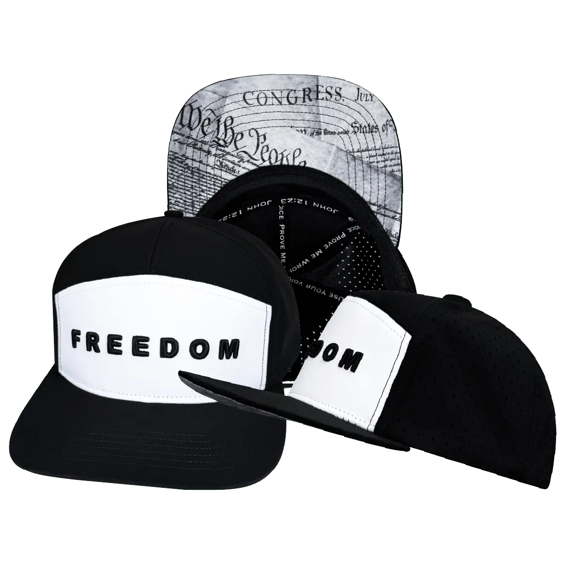 FREEDOM Hat - Black / White - Flat Bill - Laser Mesh - Proceeds go to TPUSA