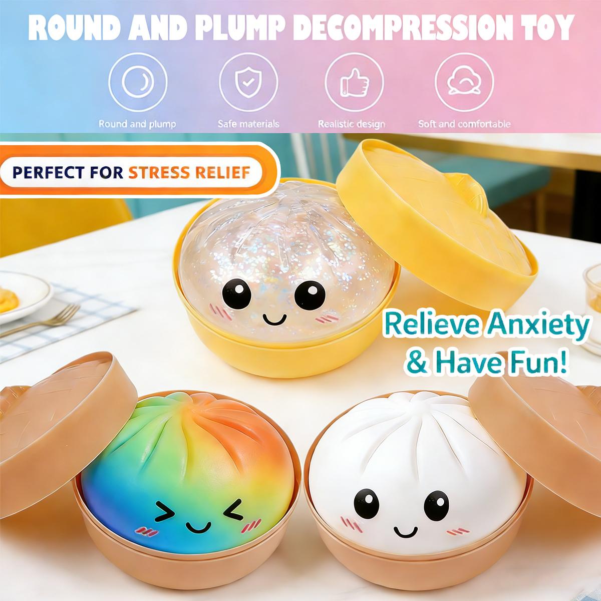 Cute Dumpling Squishy Toy Blind Box – Expressive Steamed Bun Fidget Toy, Soft TPR Stress Relief Squeeze Toy, Funny Food Squishy for Kids, Desk Toy Gift for Birthday, Valentine's Day, Easter