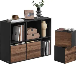 SONGMICS HOME Superfast Toolless Assembly, Bookshelf, Cube Storage Organizer, Shelving Unit, 6 Compartments, 4 Fabric Drawers, 10.6 x 32.7 x 24.3 Inches