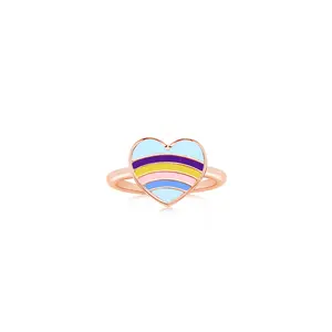 Heart Rainbow Enamel Rose Gold Plated Girl's Rings Earth2Jane Size 5