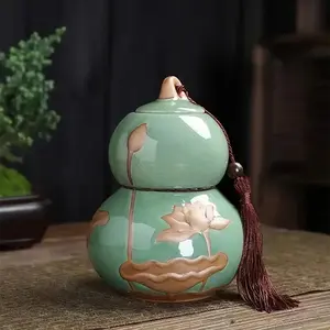 Ceramic Tea Canister, Ceramic Tea Storage Canister - Medium Airtight Tea Jar With Locking Lid, Green & Brown Floral Design, For Loose Leaf Tea, Tea Preservation, Home Decor - Durable & Easy-Clean Ceramic Construction